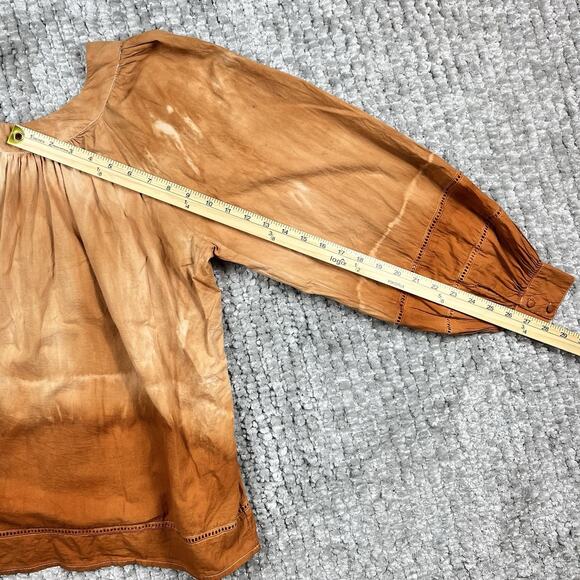 Women's Boho‎ Long Sleeve Blouse Medium Peasant Ombré Cotton Pumpkin Cottagecore - Picture 6 of 11